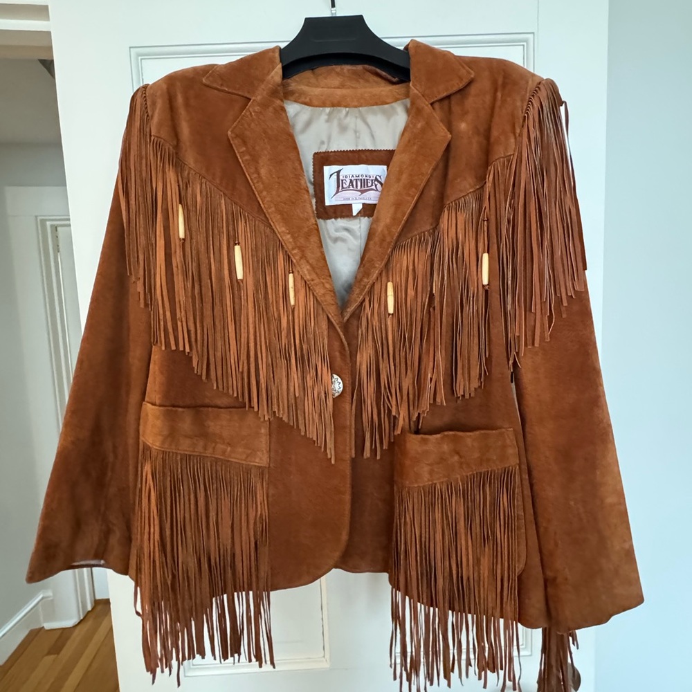Vintage Diamond Leathers Fringe Leather Jacket with Beads